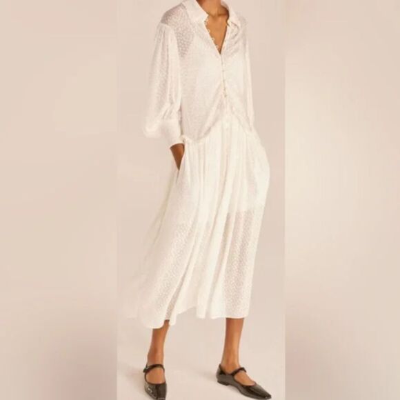 Rebecca Taylor Women's Ruffle Sheer Button Front Ruffle Trim Shirtdress Dress 12 - Picture 7 of 13